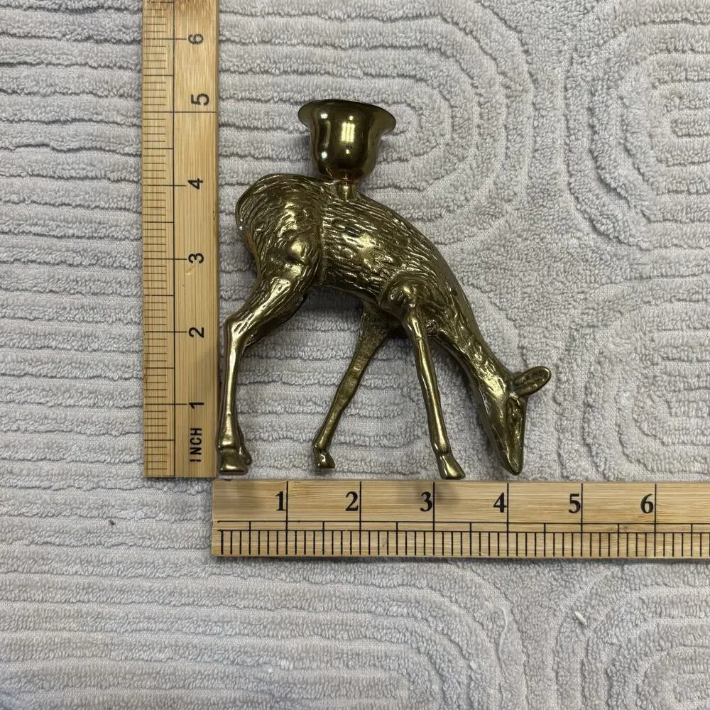 Solid Brass Stag Buck and Doe Candlestick Holders Vintage Holiday Figurines